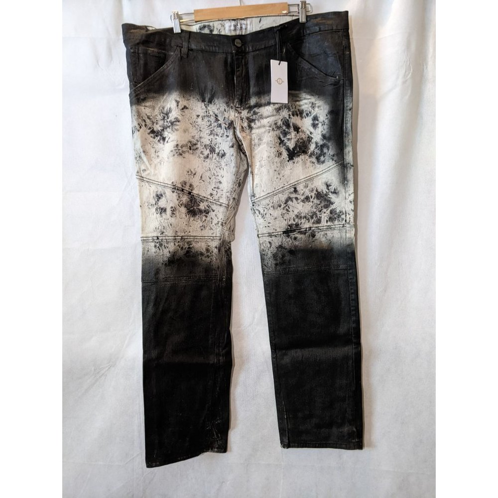 Golden Denim NWT Black & Bleach Dye Straight Leg Cotton-Blend Denim Jeans Sz 42